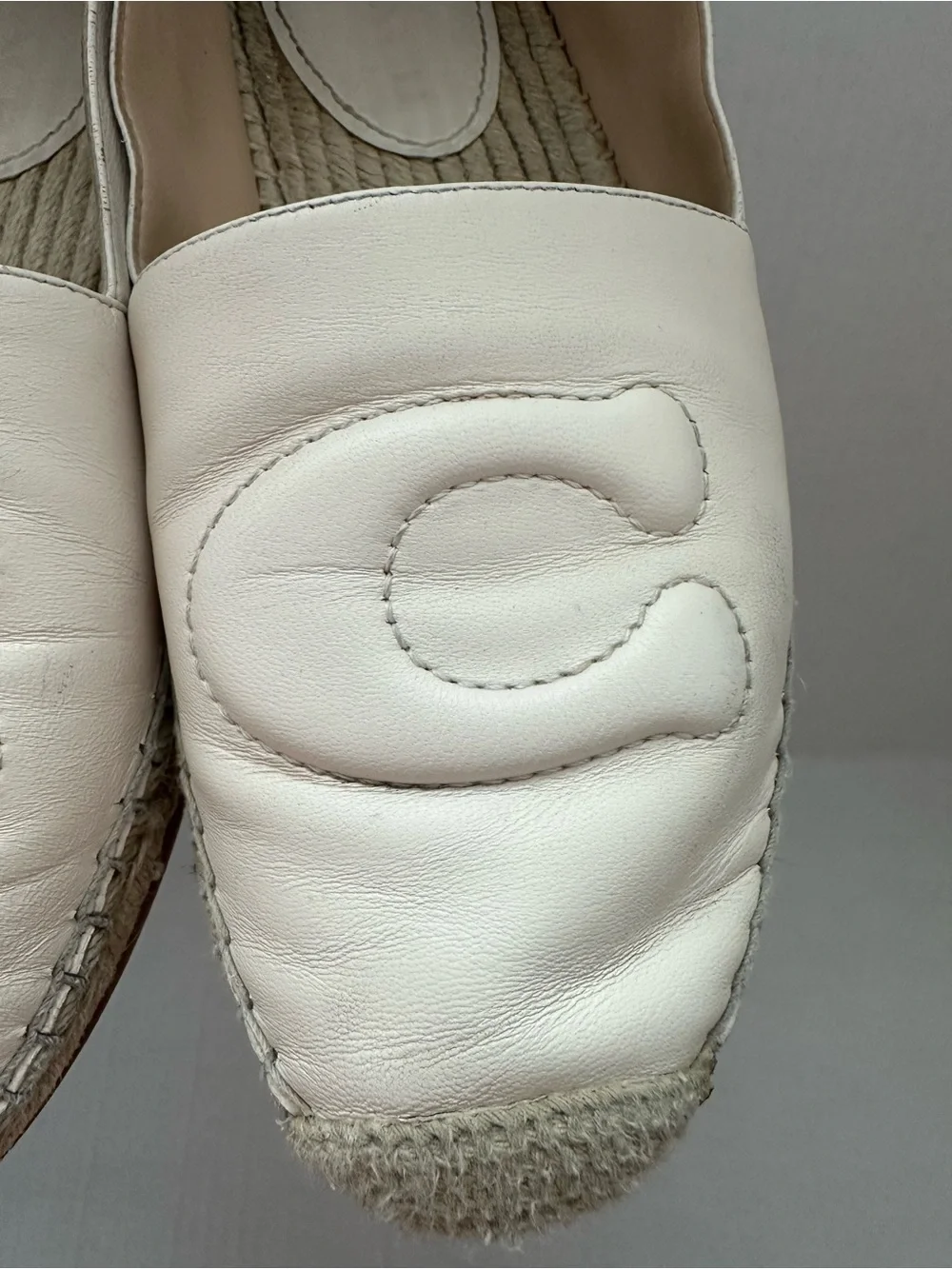 Coach Cream Leather Espadrille Flats with Quilted C Logo